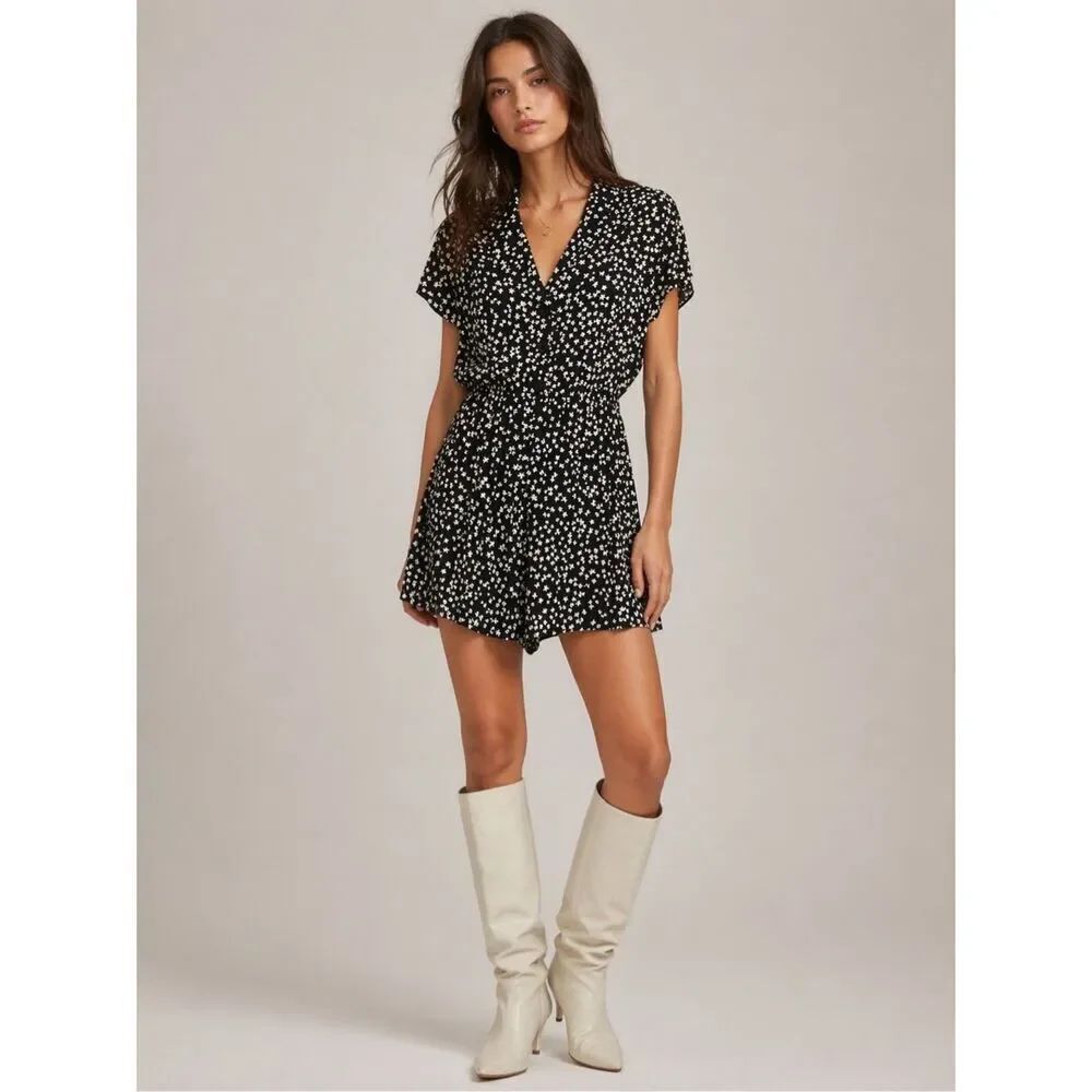 NWT Zara Floral Printed Flowing Jumpsuit Romper Size XS Black White Daisy (103)